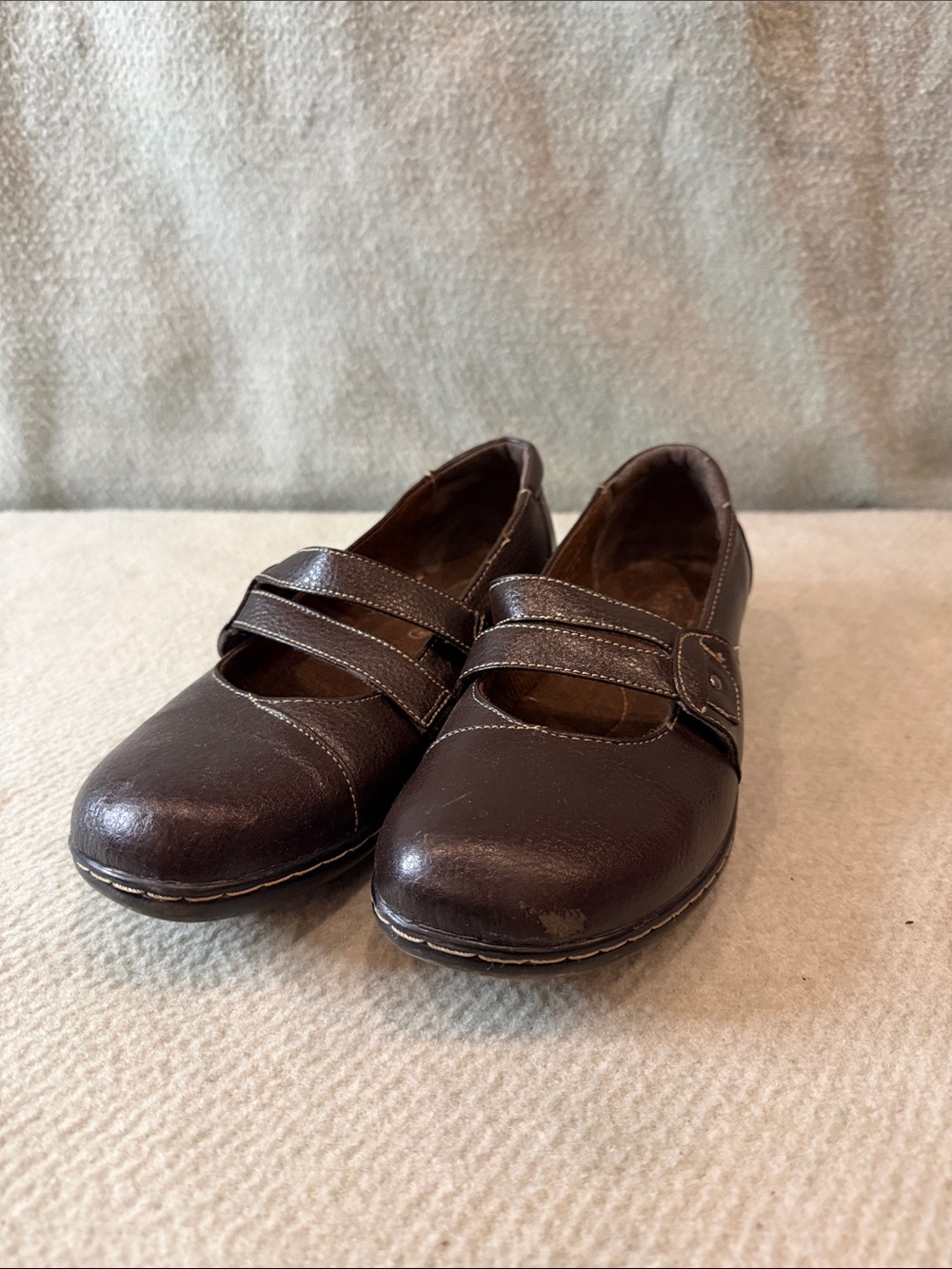Women's Brown Leather Mary Jane Flats Sz 11